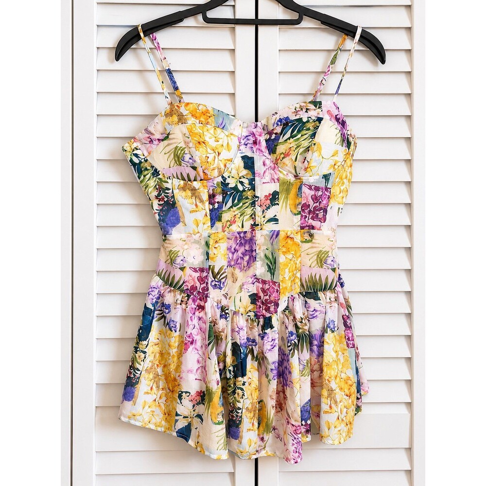 Cider Floral Patchwork Corset Mini Dress Size Small